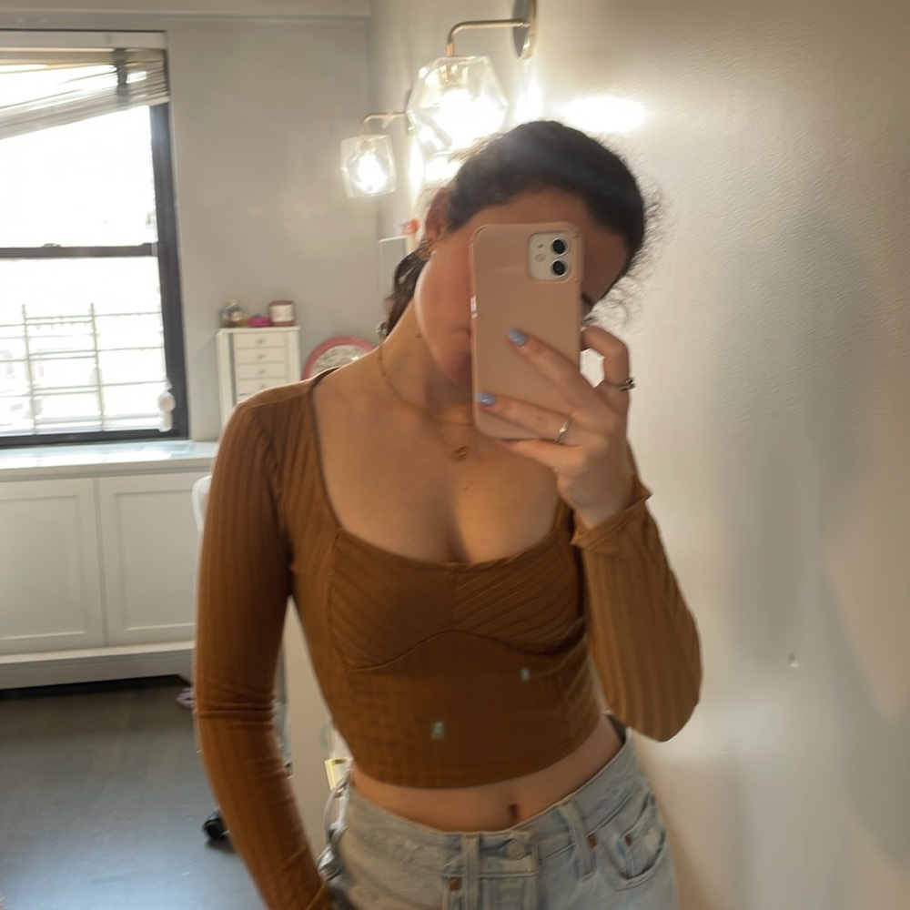 Altar'd State Brown Long Sleeve Ribbed Top